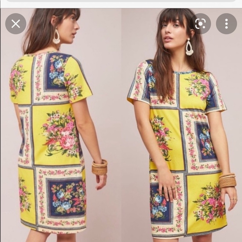 Anthropologie Farm Rio Regal yellow floral dress size S